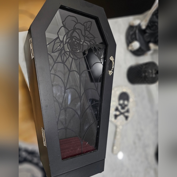 RARE Dolls Kill Home Goth Black Spiderweb Rose Black Eternal Coffin Jewelry Box - Picture 6 of 16